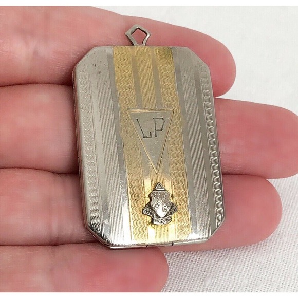 Vintage Locket Sorority Theta ? Omicron Tau Silvertone Goldtone Metal 1.5" x 1" - Picture 1 of 11